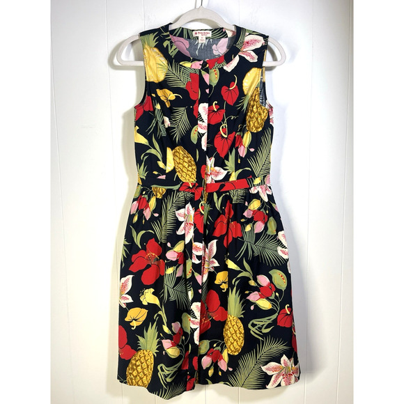 Brooks Brothers Pineapple Floral Button Down Dress Size 6 Pockets Stretch Resort - Picture 1 of 14